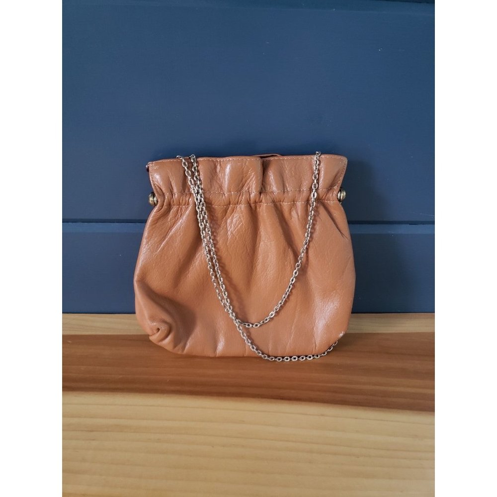 Vintage Tan Vegan Leather Handbag with Gold‎ Chain